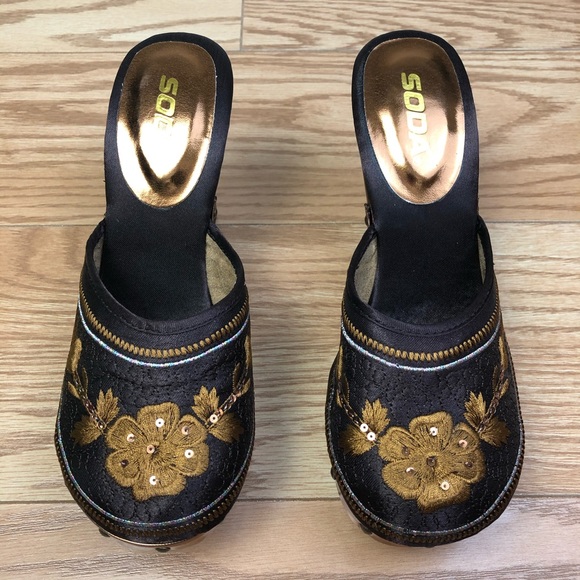 SODA Brown Satin Fabric Mule or Clog with Heel - Picture 3 of 10